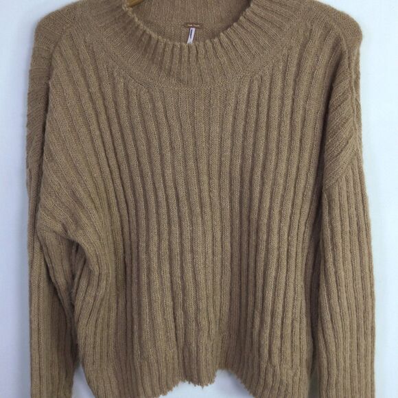 Free People Soft Fawn Alpaca Chunky Knit Mock Neck Sweater Brown Size XS - Picture 2 of 15